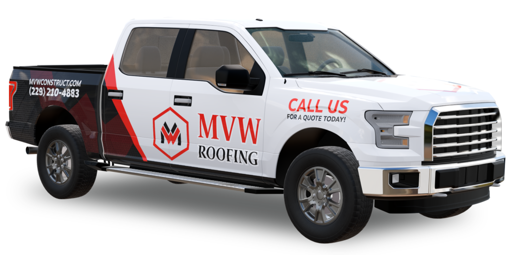 MVW Roofing branded pickup truck